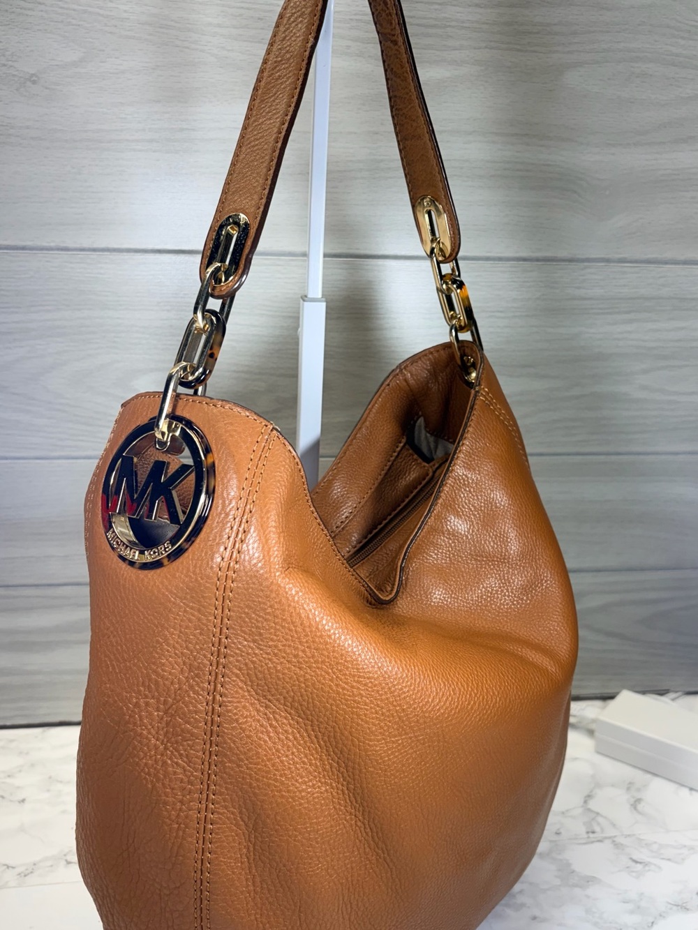 Michael Kors Cognac Pebbled Leather Hobo with Gold Hardware - Picture 1 of 8